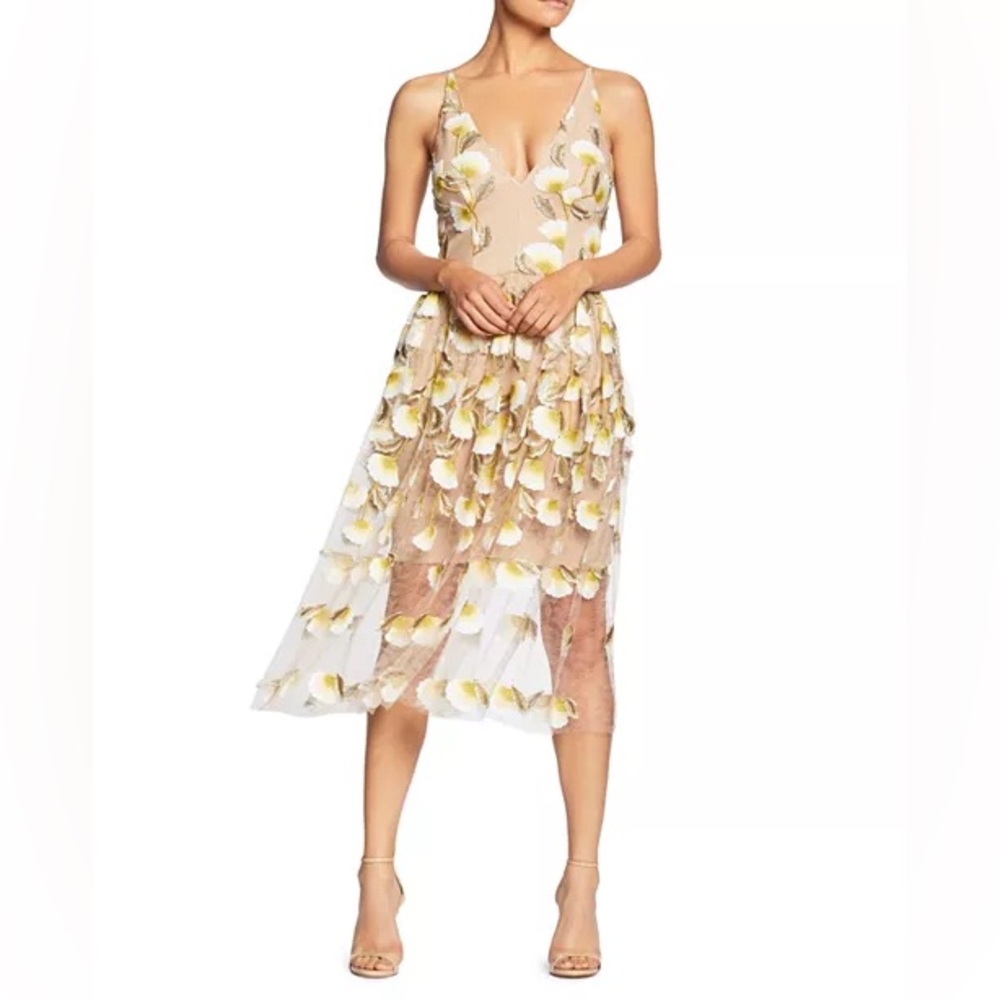 XS Dress the Population Women's Audrey Midi A-line Floral Dress Size XS